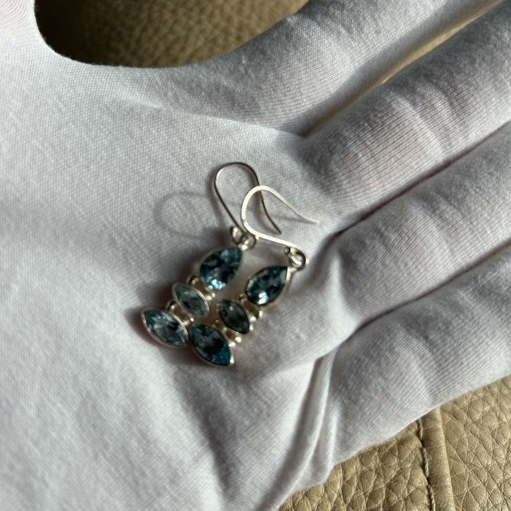 NEW!Genuine blue topaz Sterling dangle earring pierced - Picture 7 of 7